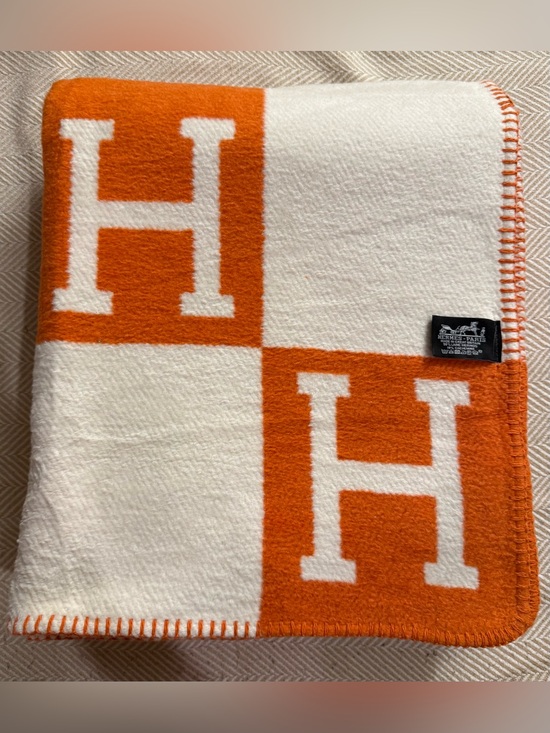 Hermes Other - Hermes Avalon throw blanket Classic Orange/White Wool And Cashmere